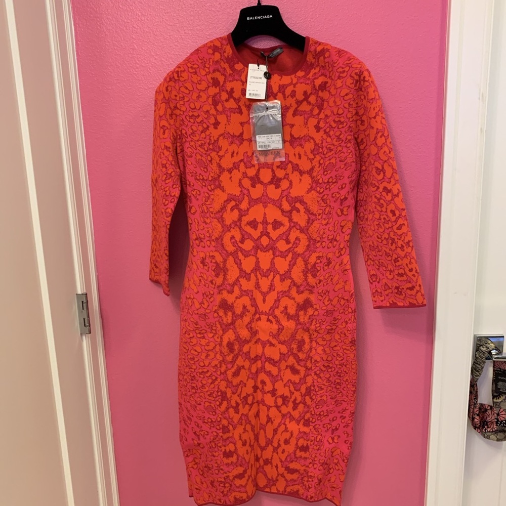 Alexander McQueen leopard knit body con dress